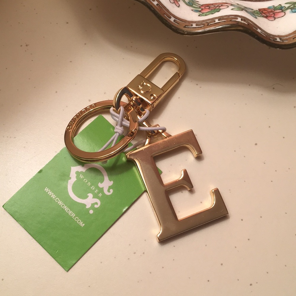 Gold E initial keychain